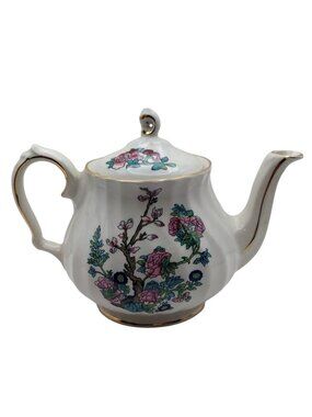 Vintage Sadler Indian Tree Porcelain Teapot W/ Lid Floral Gold Trim MCM England